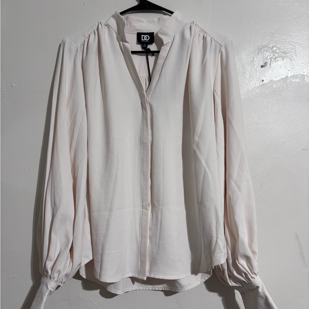 Dee Ocleppo Jane Button Front Blouse Sea Salt XS Off White Puff Sleeve 30246985
